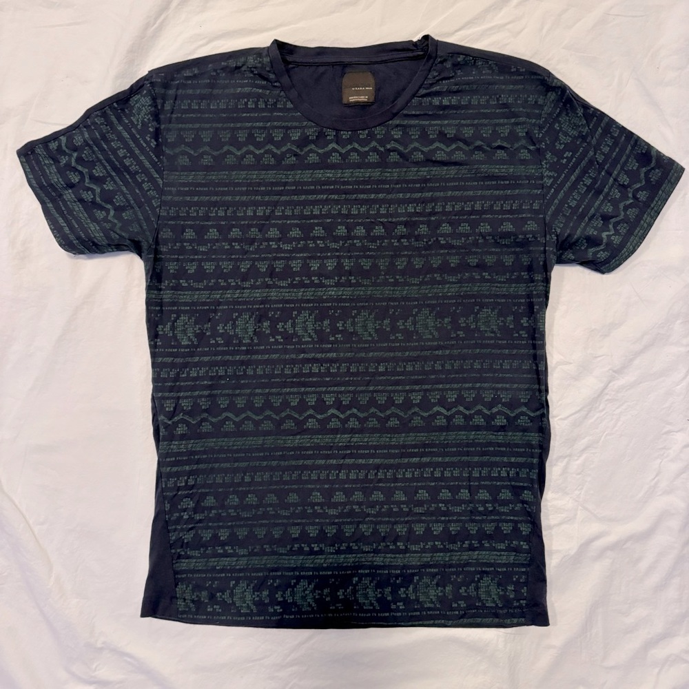 Zara Men Blue Graphic T-Shirt Size S